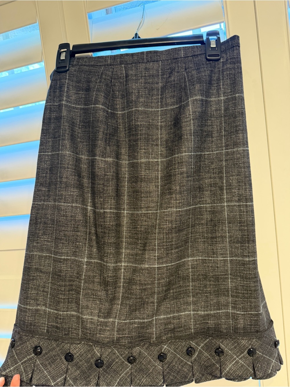 Classic Gray Plaid A-Line Skirt with Button Trim
